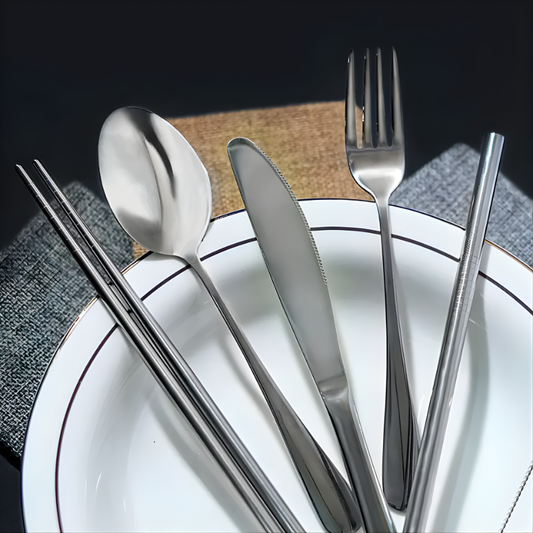 9 Piece Travel Utensil Set in Silver with Case