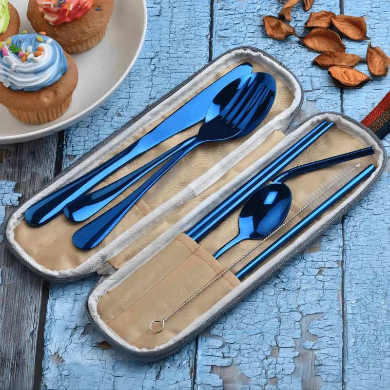 9 Piece Travel Utensil Set in Blue with Case - EvaCrock Pakistan