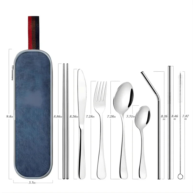 9 Piece Travel Utensil Set in Silver with Case - EvaCrock Pakistan
