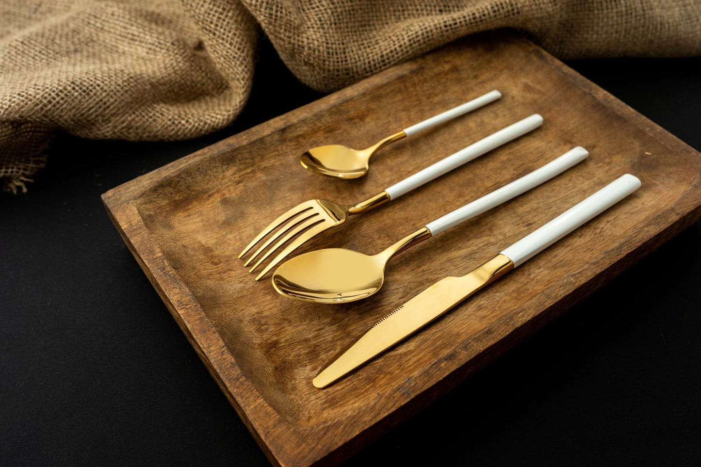 Premium 24 Piece White and Gold Stainless Steel Cutlery Set - EvaCrock Pakistan