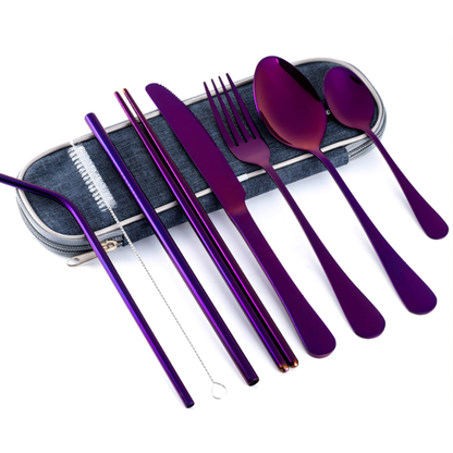 9 Piece Travel Utensil Set in Purple with Case