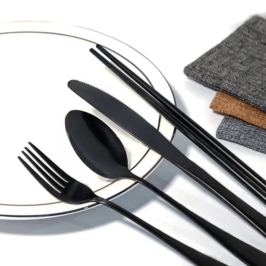 7 Piece Travel Utensil Set in Black with Case - EvaCrock Pakistan