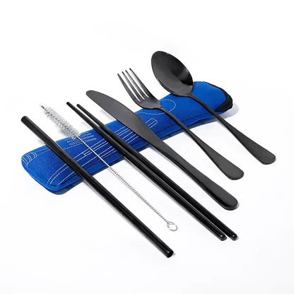 7 Piece Travel Utensil Set in Black with Case - EvaCrock Pakistan