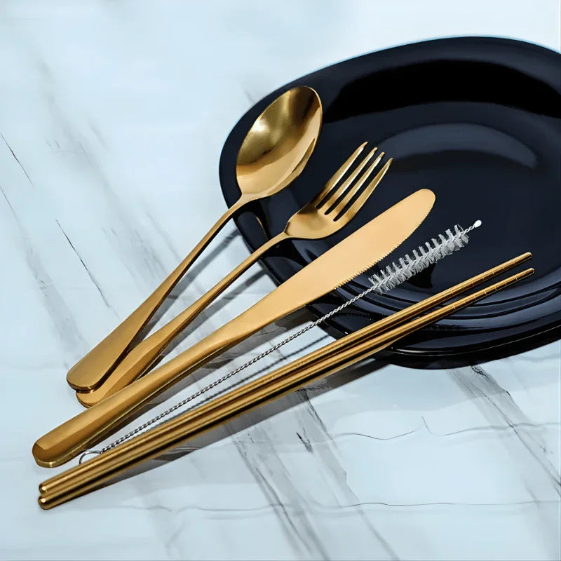 7 Piece Travel Utensil Set in Gold with Case - EvaCrock Pakistan