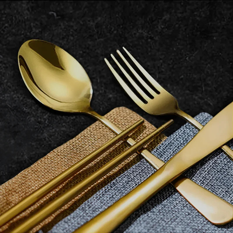 7 Piece Travel Utensil Set in Gold with Case - EvaCrock Pakistan