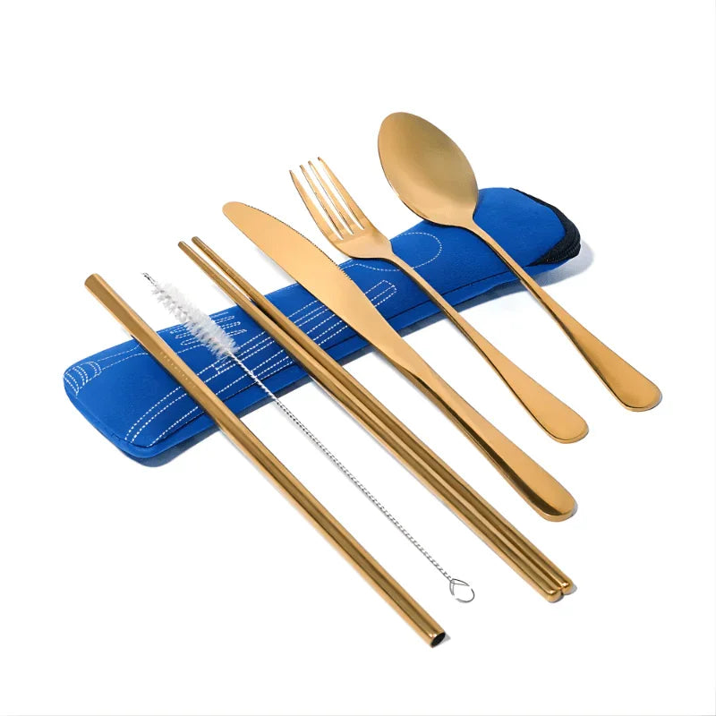 7 Piece Travel Utensil Set in Gold with Case - EvaCrock Pakistan