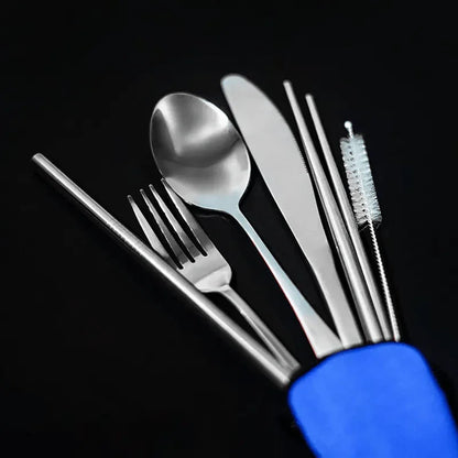 7 Piece Travel Utensil Set in Silver with Case - EvaCrock Pakistan