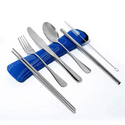 7 Piece Travel Utensil Set in Silver with Case - EvaCrock Pakistan