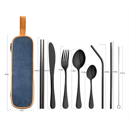 9 Piece Travel Utensil Set in Black with Case - EvaCrock Pakistan