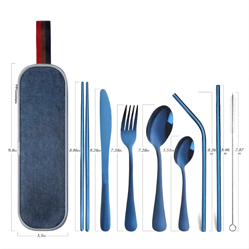 9 Piece Travel Utensil Set in Blue with Case - EvaCrock Pakistan