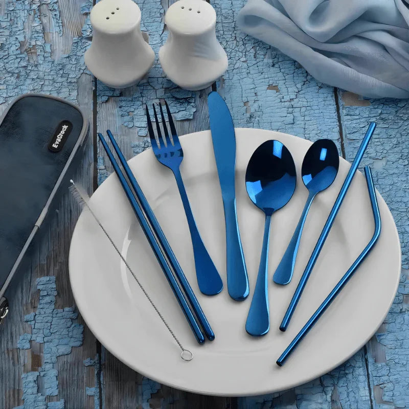 9 Piece Travel Utensil Set in Blue with Case - EvaCrock Pakistan