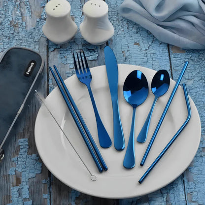 9 Piece Travel Utensil Set in Blue with Case - EvaCrock Pakistan