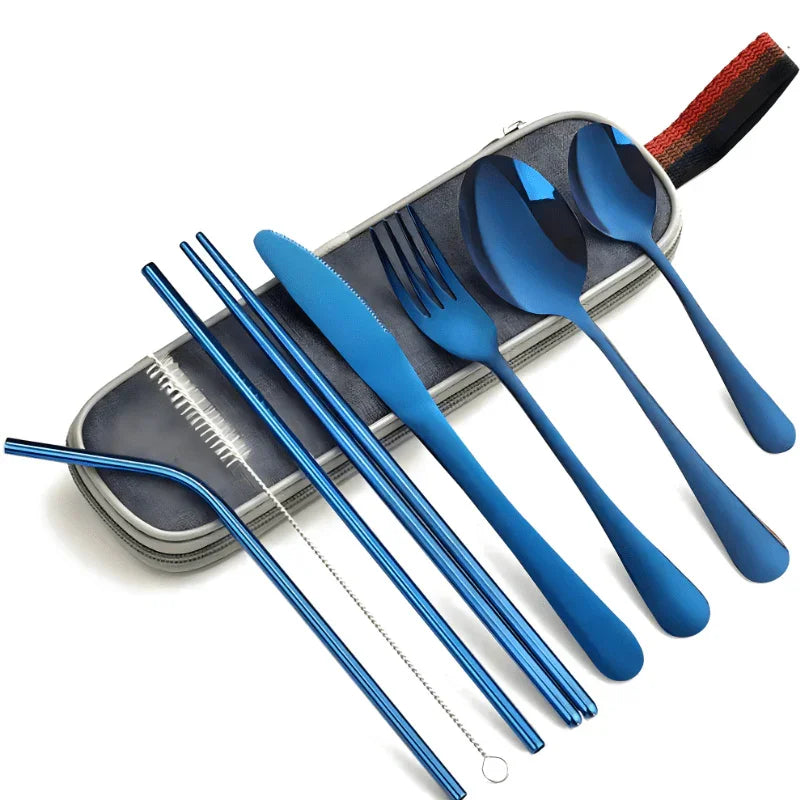 9 Piece Travel Utensil Set in Blue with Case - EvaCrock Pakistan