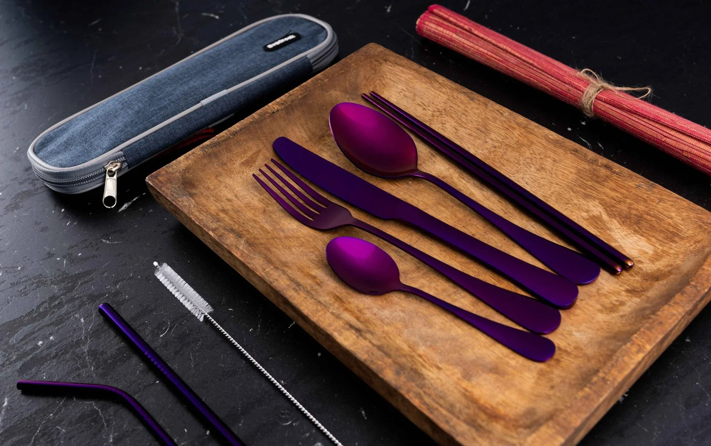 9 Piece Travel Utensil Set in Purple with Case - EvaCrock Pakistan