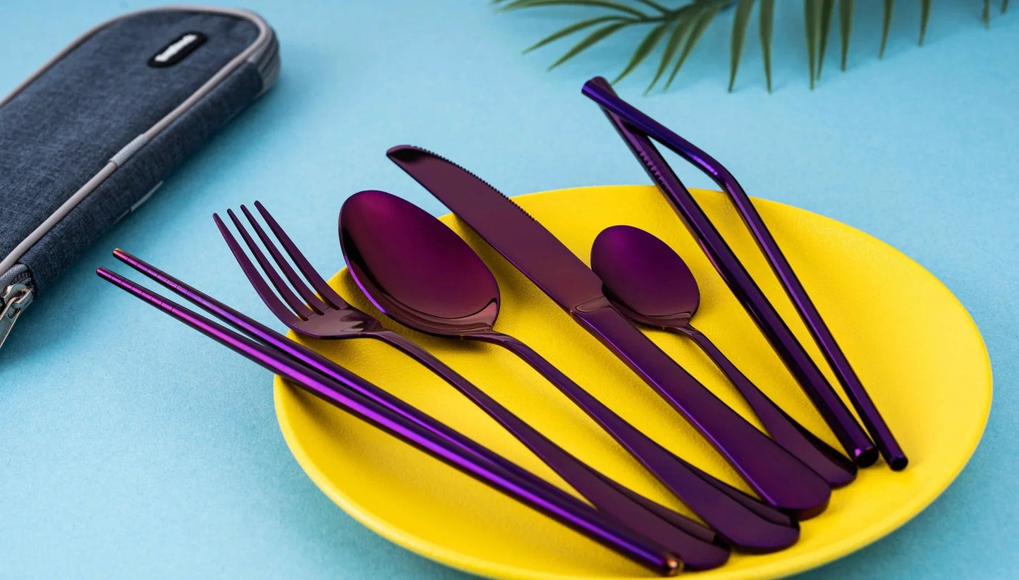 9 Piece Travel Utensil Set in Purple with Case - EvaCrock Pakistan