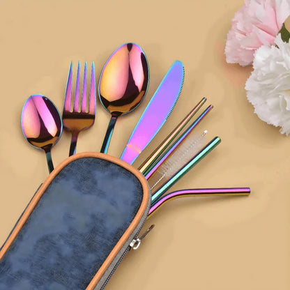 9 Piece Travel Utensil Set in Rainbow with Case - EvaCrock Pakistan