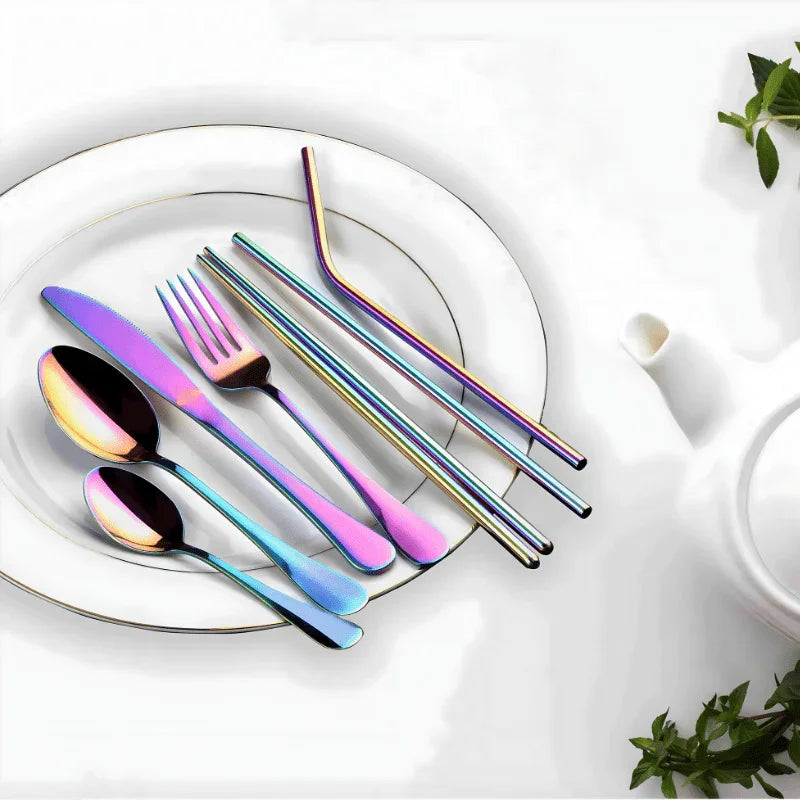 9 Piece Travel Utensil Set in Rainbow with Case - EvaCrock Pakistan