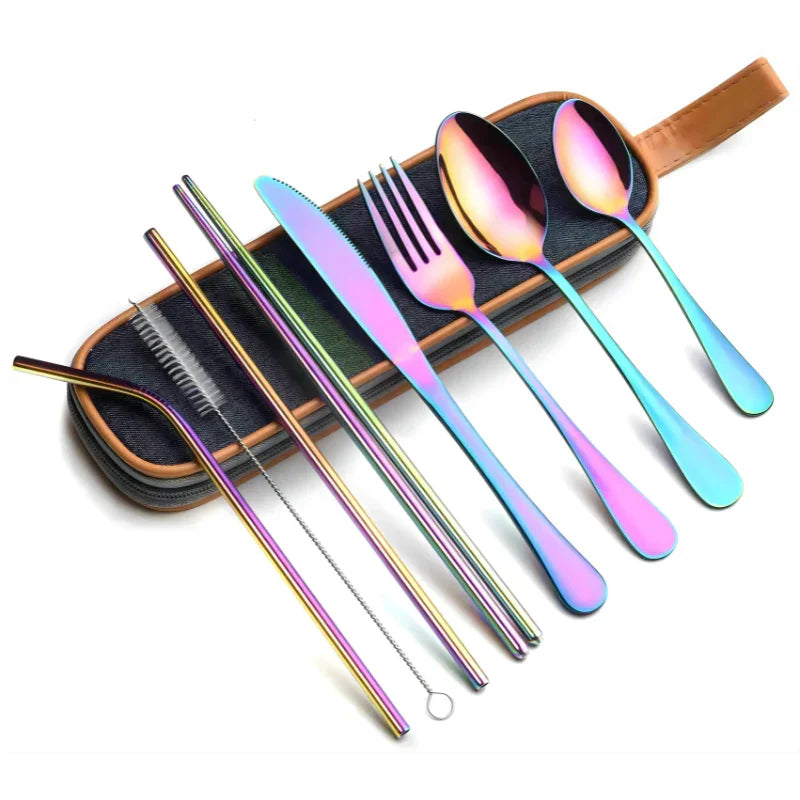 9 Piece Travel Utensil Set in Rainbow with Case - EvaCrock Pakistan