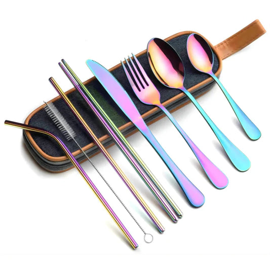 9 Piece Travel Utensil Set in Rainbow with Case - EvaCrock Pakistan