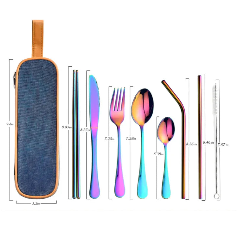 9 Piece Travel Utensil Set in Rainbow with Case - EvaCrock Pakistan