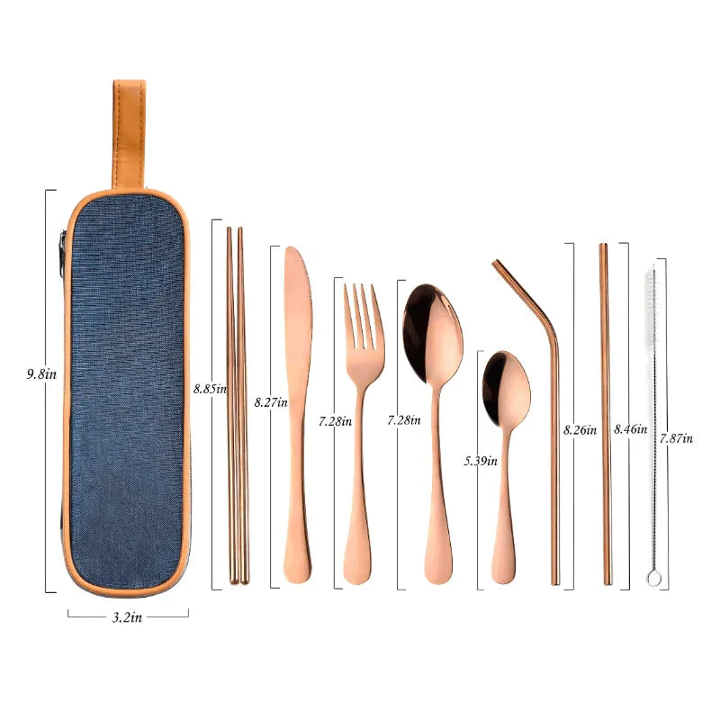 9 Piece Travel Utensil Set in Rose Gold with Case - EvaCrock Pakistan