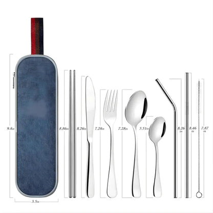 9 Piece Travel Utensil Set in Silver with Case - EvaCrock Pakistan