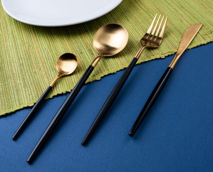 Elegant 24 Piece Black and Gold Premium Cutlery Set with box - EvaCrock Pakistan