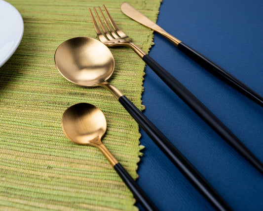 Elegant 24 Piece Black and Gold Premium Cutlery Set with box - EvaCrock Pakistan