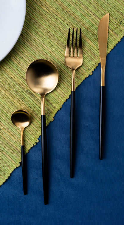 Elegant 24 Piece Black and Gold Premium Cutlery Set with box - EvaCrock Pakistan