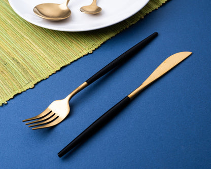 Elegant 24 Piece Black and Gold Premium Cutlery Set with box - EvaCrock Pakistan