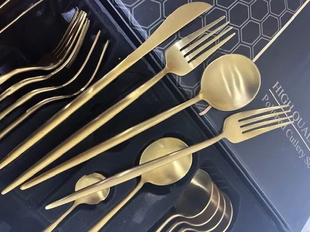 Elegant 24 Piece Gold Premium Cutlery Set with box - EvaCrock Pakistan