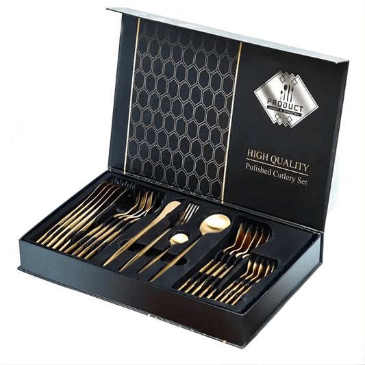 Elegant 24 Piece Gold Premium Cutlery Set with box - EvaCrock Pakistan