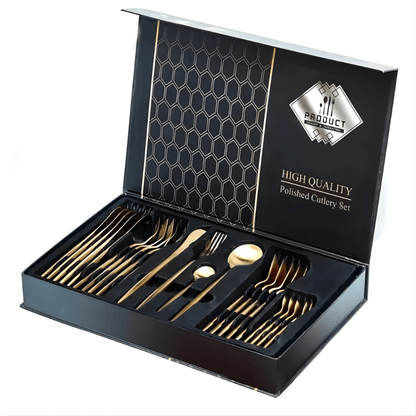 Elegant 24 Piece Gold Premium Cutlery Set with box - EvaCrock Pakistan