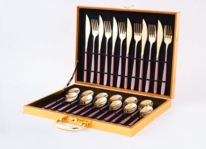 Elegant 24 Piece Red and Gold Premium Cutlery Set with box - EvaCrock Pakistan