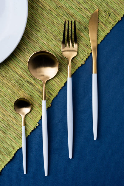 Elegant 24 Piece White and Gold Premium Cutlery Set with box - EvaCrock Pakistan