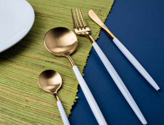 Elegant 24 Piece White and Gold Premium Cutlery Set with box - EvaCrock Pakistan