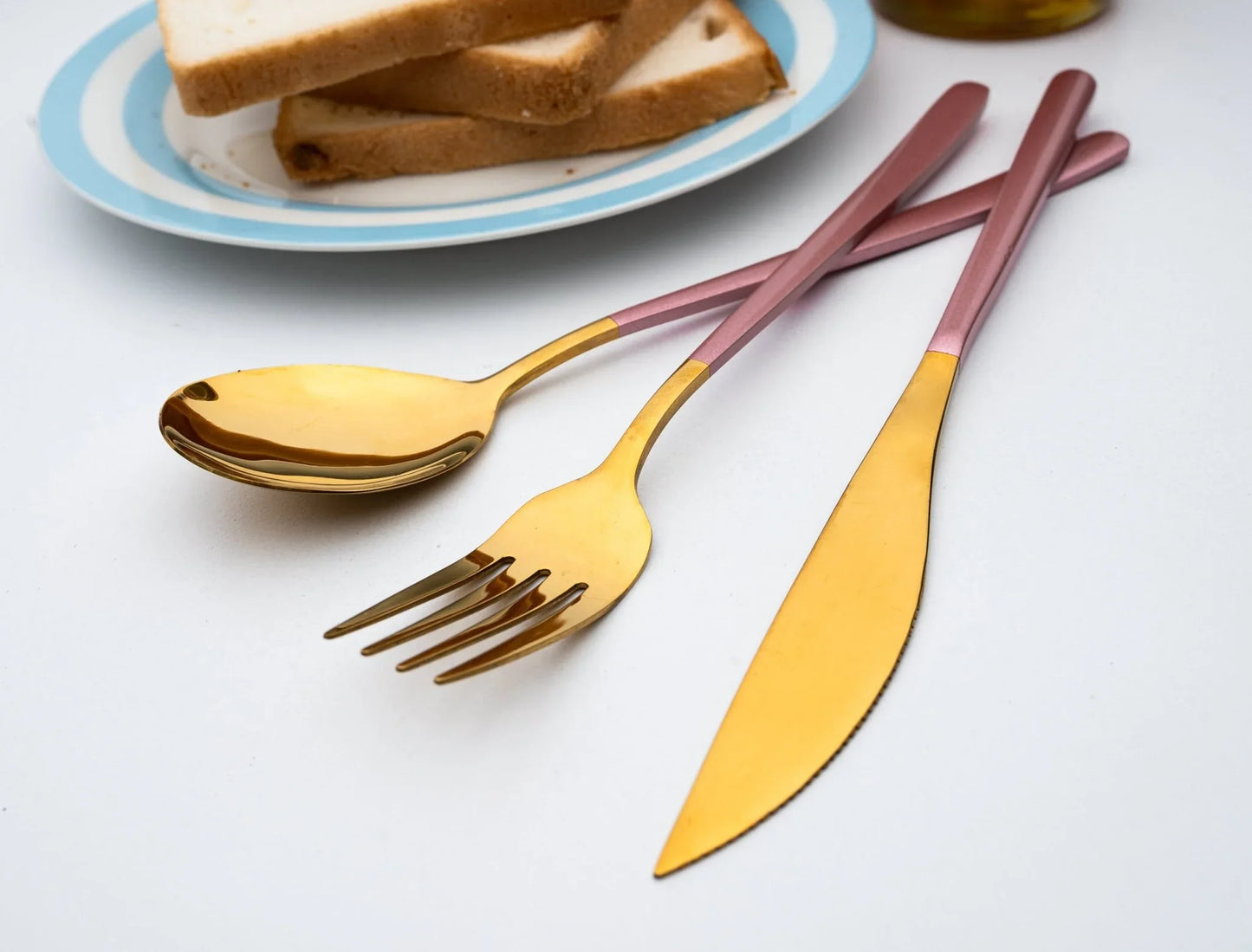 Korean 24 Piece Pink & Gold Premium Stainless Steel Cutlery Set - EvaCrock Pakistan