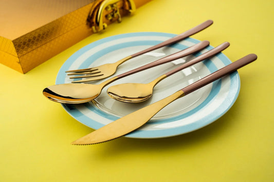 Korean 24 Piece Pink & Gold Premium Stainless Steel Cutlery Set - EvaCrock Pakistan