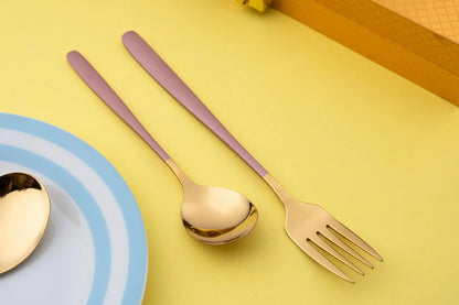 Korean 24 Piece Pink & Gold Premium Stainless Steel Cutlery Set - EvaCrock Pakistan