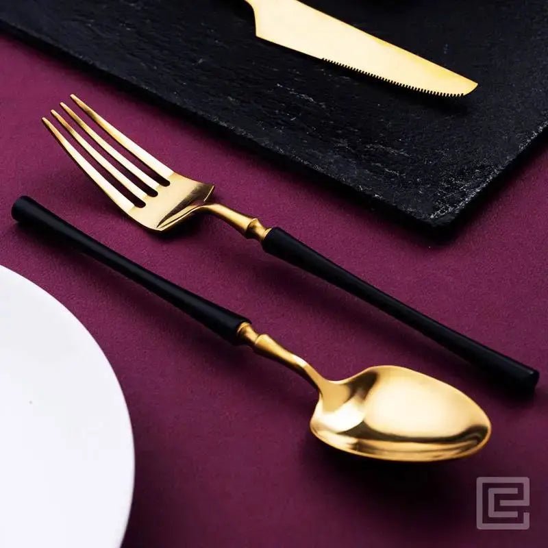Luxury 4 Pieces Black and Gold Stainless Steel Cutlery Set - EvaCrock Pakistan