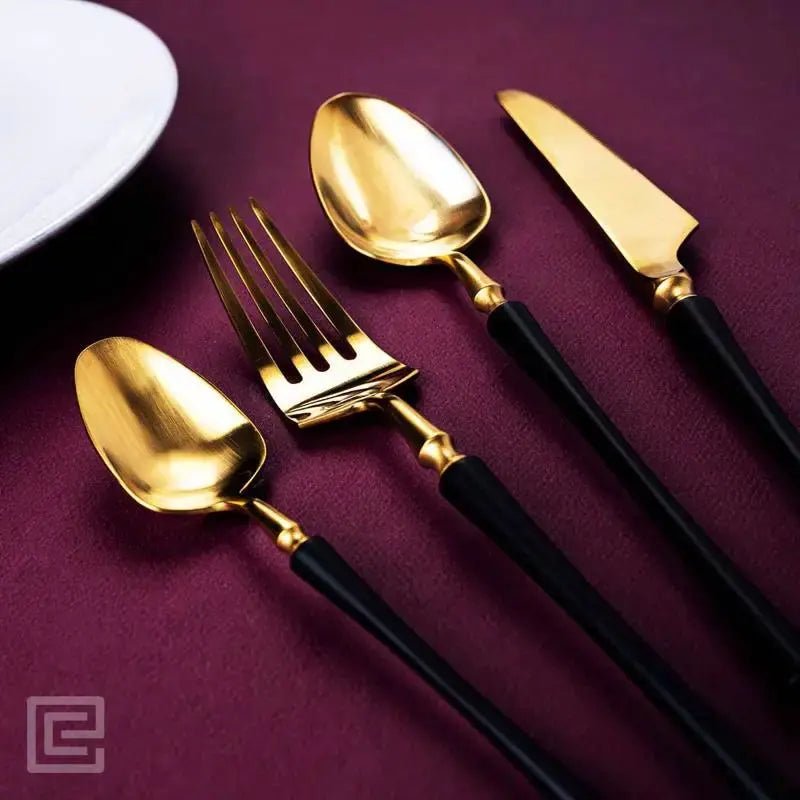 Luxury 4 Pieces Black and Gold Stainless Steel Cutlery Set - EvaCrock Pakistan