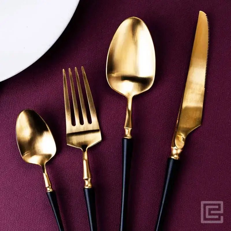 Luxury 4 Pieces Black and Gold Stainless Steel Cutlery Set - EvaCrock Pakistan