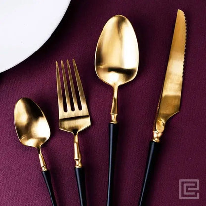Luxury 4 Pieces Black and Gold Stainless Steel Cutlery Set - EvaCrock Pakistan