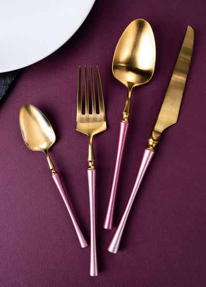 Luxury 4 Pieces Pink and Gold Stainless Steel Cutlery Set - EvaCrock Pakistan