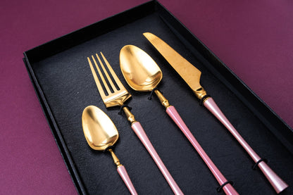 Luxury 4 Pieces Pink and Gold Stainless Steel Cutlery Set - EvaCrock Pakistan