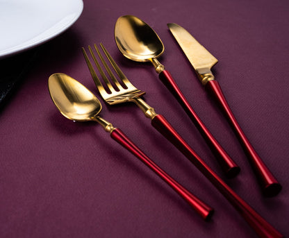 Luxury 4 Pieces Red and Gold Stainless Steel Cutlery Set - EvaCrock Pakistan