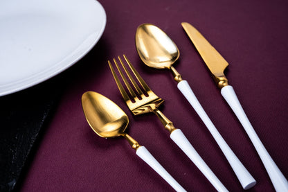 Luxury 4 Pieces White and Gold Stainless Steel Cutlery Set - EvaCrock Pakistan