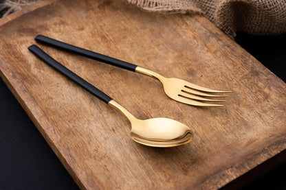 Premium 24 Piece Black and Gold Stainless Steel Cutlery Set - EvaCrock Pakistan