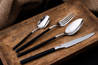 Premium 24 Piece Black and Silver Stainless Steel Cutlery Set - EvaCrock Pakistan