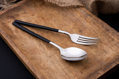 Premium 24 Piece Black and Silver Stainless Steel Cutlery Set - EvaCrock Pakistan